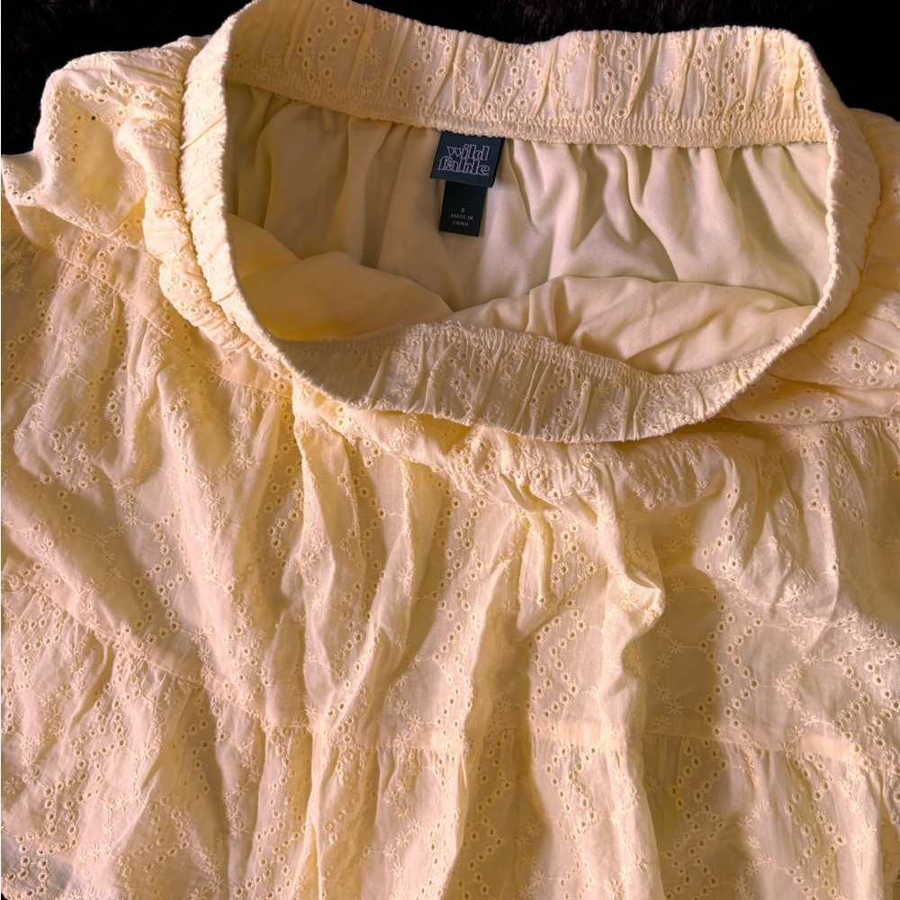 Wild Fable Eyelet Tiered Mini Skirt Pale Yellow Size S Elastic Waist - Picture 4 of 6
